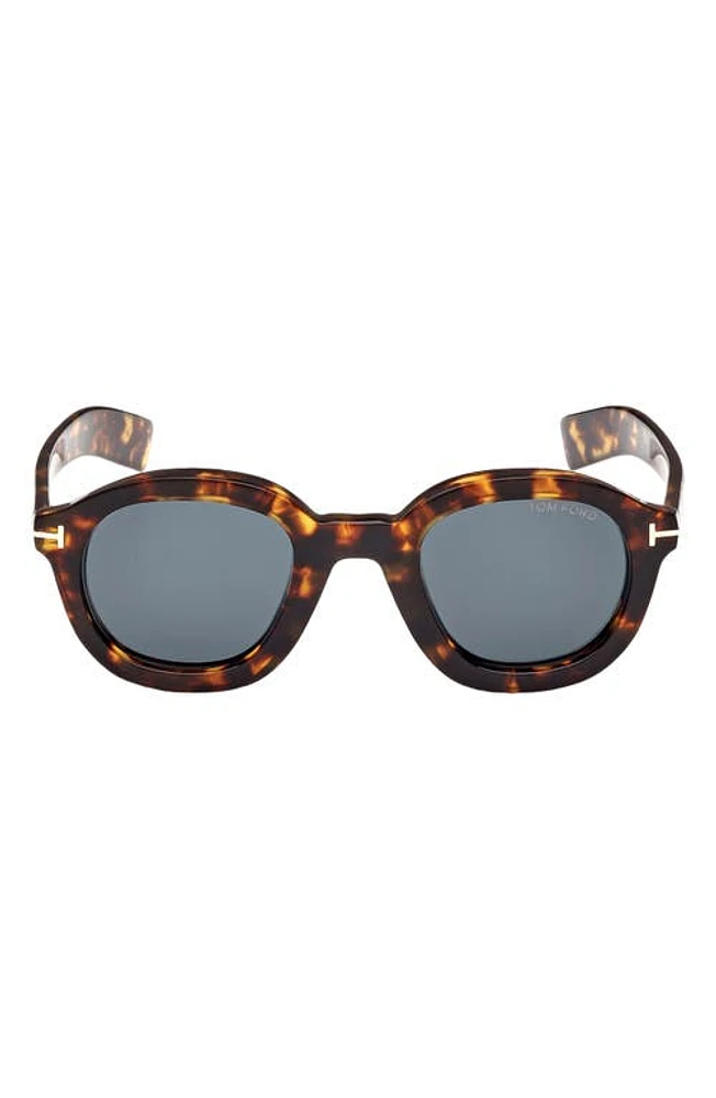 TOM FORD Raffa 46mm Round Sunglasses in Vintage Havana /Dark Teal at Nordstrom