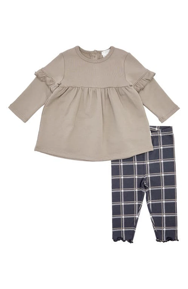 FIRSTS by Petit Lem Long Sleeve Organic Cotton Dress & Grid Leggings Set Sand at Nordstrom,