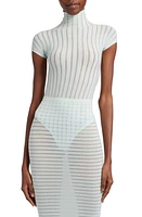 Alaïa Pointelle Stripe Funnel Neck Thong Bodysuit Menthe at Nordstrom, Us