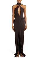 TOM FORD Cutout Sable Jersey Gown with Train Dark Brown at Nordstrom, Us