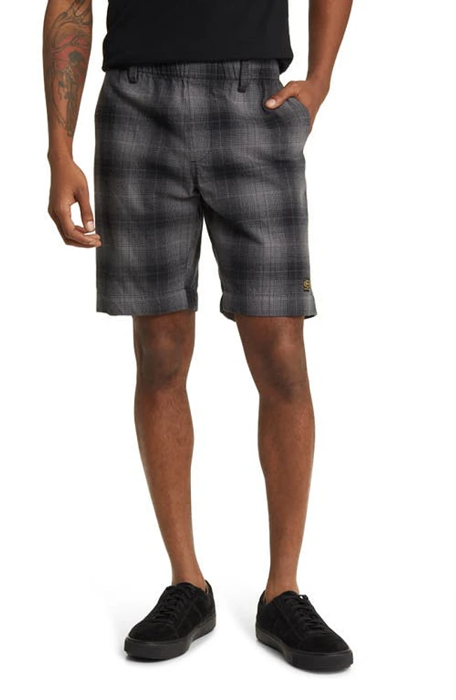 RVCA Americana Plaid Elastic Waist Cotton Shorts Black at Nordstrom,