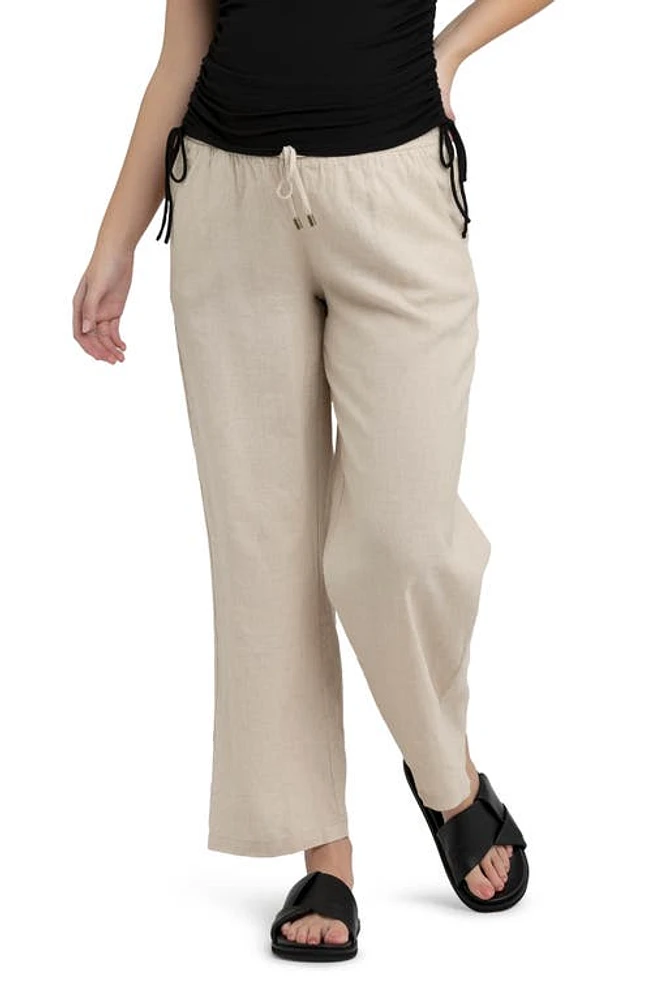 Ripe Maternity Indi Wide Leg Linen Blend Maternity Pants in Natural at Nordstrom