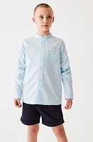 Baker by Ted Kids' Band Collar Cotton Button-Up Shirt Blue at Nordstrom,