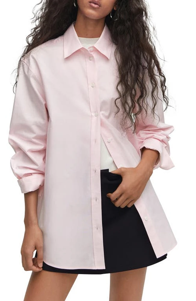 MANGO Cotton Poplin Button-Up Shirt Pink at Nordstrom,