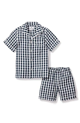 Petite Plume Kids' Gingham Short Pajamas Navy at Nordstrom,