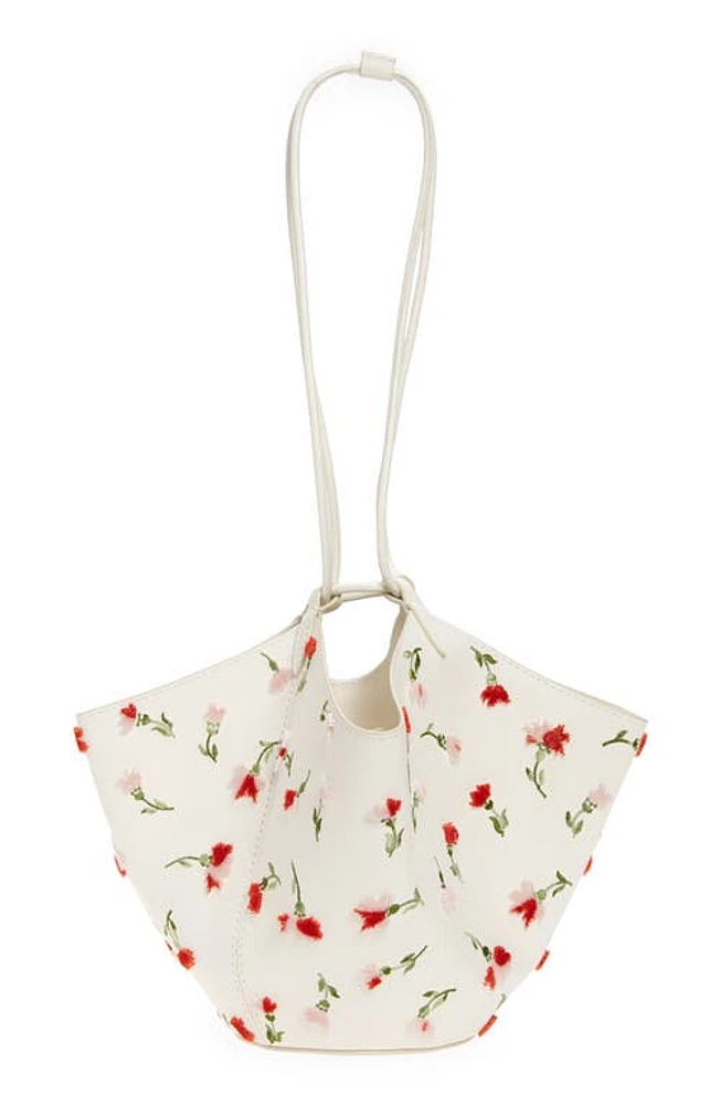 Khaite Mini Lotus Floral Embroidered Leather Tote in White Multi at Nordstrom