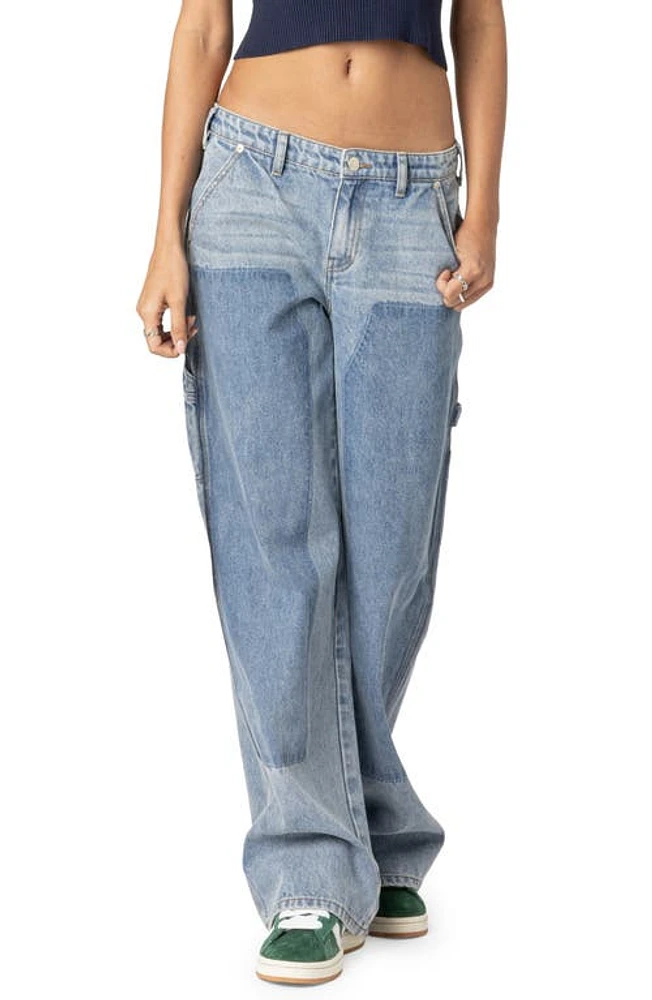 EDIKTED Faded Low Rise Rigid Carpenter Jeans Light-Blue at Nordstrom,