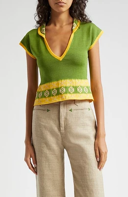 Bode Wellfleet Cotton Jacquard Polo Sweater Green at Nordstrom,