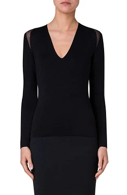 Akris Mesh Detail Stretch Silk Sweater Black at Nordstrom,