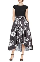 SL FASHIONS Floral High-Low Cocktail Dress in Black Ivory at Nordstrom, Size 16