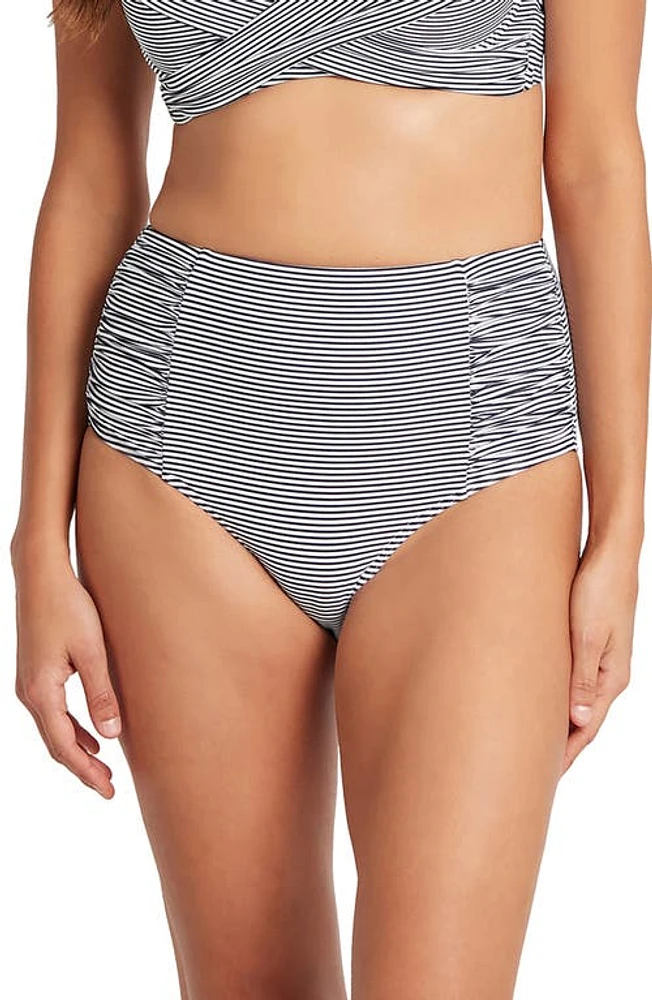 Sea Level High Waist Stripe Bikini Bottoms in Night Sky at Nordstrom, Size 10 Us