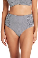 Sea Level High Waist Stripe Bikini Bottoms in Night Sky at Nordstrom, Size 10 Us