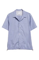 Sacai Stripe Cotton Poplin Camp Shirt Blue at Nordstrom,