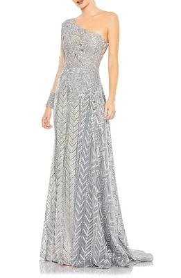 Mac Duggal Embellished Long Sleeve One-Shoulder Gown at Nordstrom,