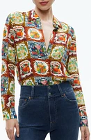 Alice + Olivia Willa Cocktail Print Silk Button-Up Shirt A Summer Day at Nordstrom,