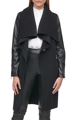 Karl Lagerfeld Paris Mixed Media Draped Collar Jacket Black at Nordstrom,