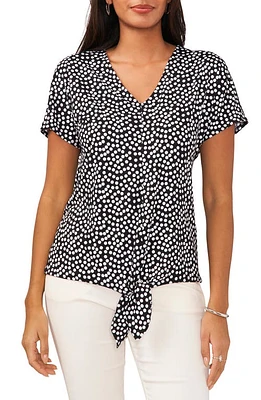 Chaus Polka Dot V-Neck Tie Front Top Black at Nordstrom,