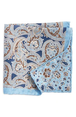 EDWARD ARMAH Paisley & Floral Prints Reversible Silk Pocket Square in Lite Blue at Nordstrom