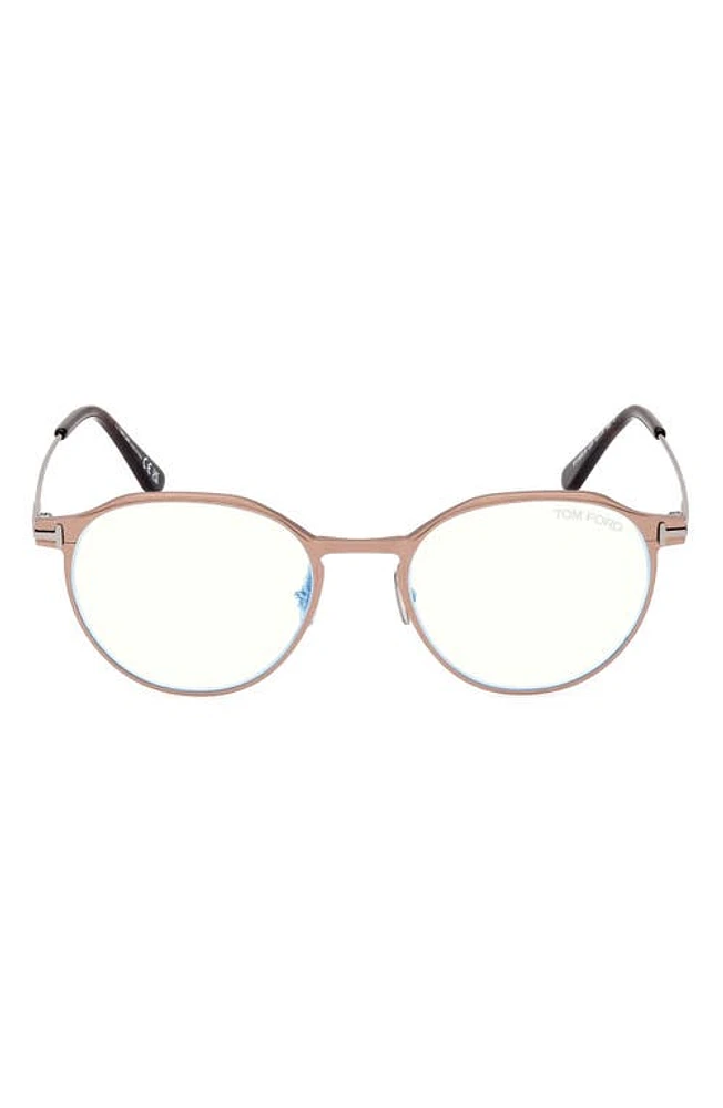 TOM FORD 52mm Round Blue Light Blocking Glasses in Matte Light Bronze at Nordstrom