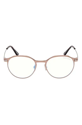 TOM FORD 52mm Round Blue Light Blocking Glasses in Matte Light Bronze at Nordstrom