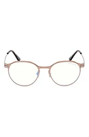 TOM FORD 52mm Round Blue Light Blocking Glasses in Matte Light Bronze at Nordstrom