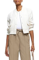 River Island Bouclé Bomber Jacket in Cream at Nordstrom, Size 10