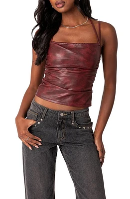 EDIKTED Haze Strappy Faux Leather Tank Top Red at Nordstrom,