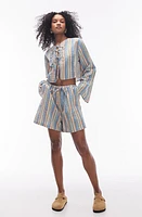 Topshop Stripe Drawstring Cover-Up Shorts Blue Multi at Nordstrom,