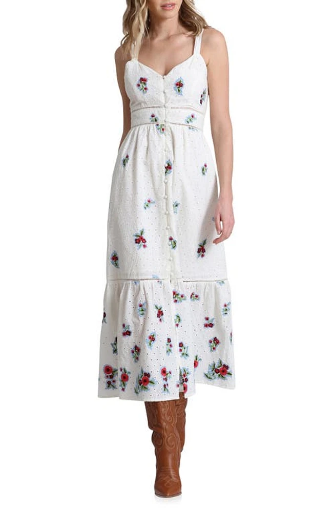 Avec Les Filles Floral Embroidered Eyelet Midi Dress Maria at Nordstrom,