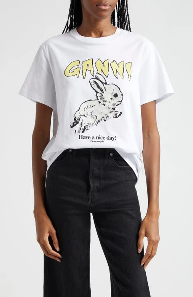 Ganni Bunny Organic Cotton Graphic T-Shirt Bright White at Nordstrom,