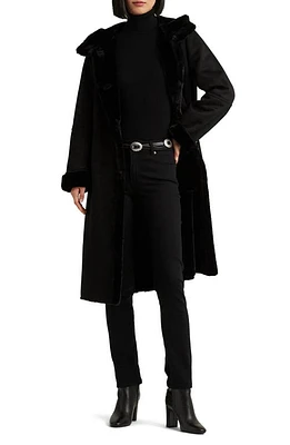 Lauren Ralph Hooded Faux Shearling Coat Black at Nordstrom,