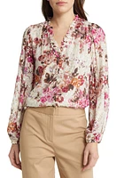 KOBI HALPERIN Fia Floral Print Metallic Silk Blend Blouse in Ivory Multi at Nordstrom, Size Large