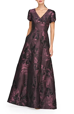 Kay Unger Rowena Metallic Jacquard Ballgown Mink Rose at Nordstrom,