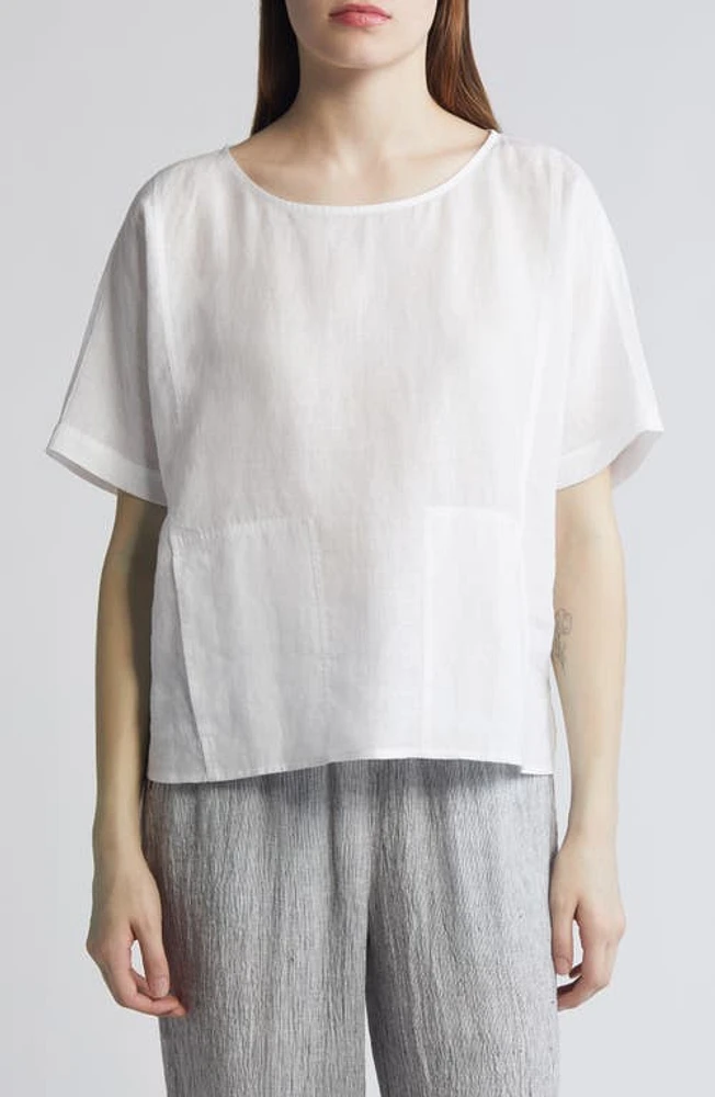 Eileen Fisher Boxy Ballet Neck Organic Linen Top White at Nordstrom,