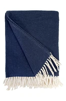 Pom Pom at Home Billie Fringe Cotton Throw Blanket in Navy at Nordstrom, Size 50X70