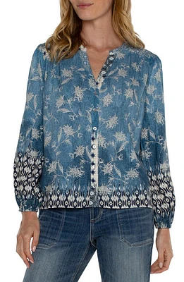 Liverpool Los Angeles Floral Print Button Front Shirt Patchwork at Nordstrom,