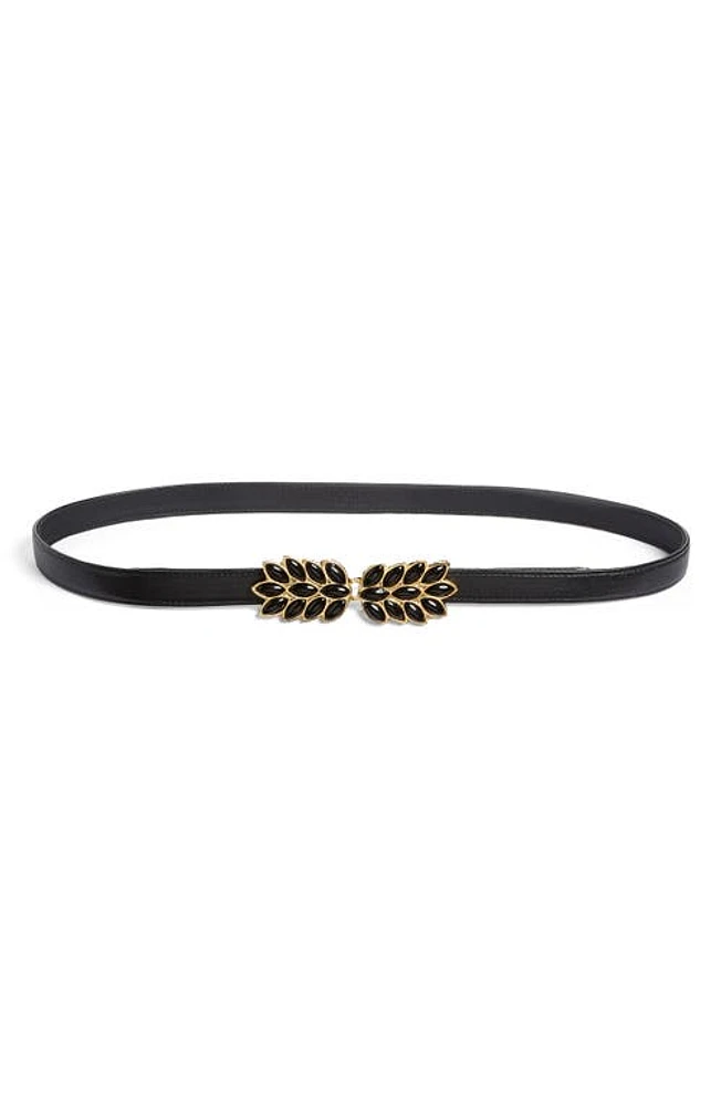 Raina Floral Buckle Leather Belt in Black at Nordstrom