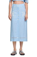 sandro Alona Linen Blend Midi Skirt Sky Blue at Nordstrom,