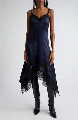 MONSE Lace Trim Handkerchief Hem Midi Dress Midnight at Nordstrom,