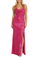 Morgan & Co. Cowl Neck Sequin Crossback Body-Con Gown at Nordstrom,