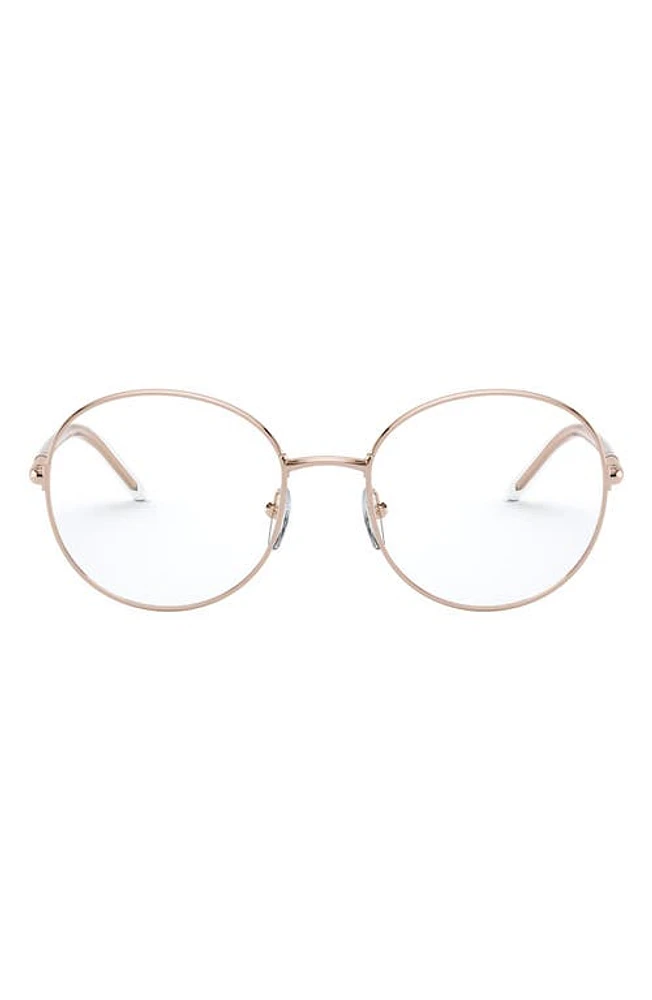 Prada 53mm Round Optical Glasses in Pink Gold at Nordstrom