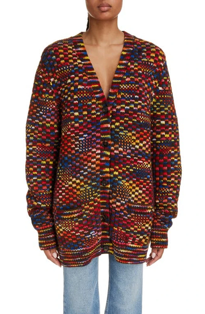 Chloé Generous V-Neck Wool Cardigan Multicolor 1 Red at Nordstrom,