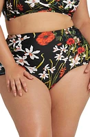 Artesands Raphael Ruched Floral High Waist Bikini Bottoms Black at Nordstrom, Us