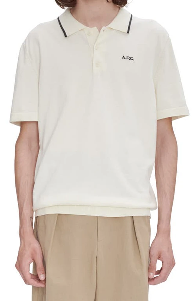 A. P.C. Fynn Oversize Tipped Polo Blanc at Nordstrom,