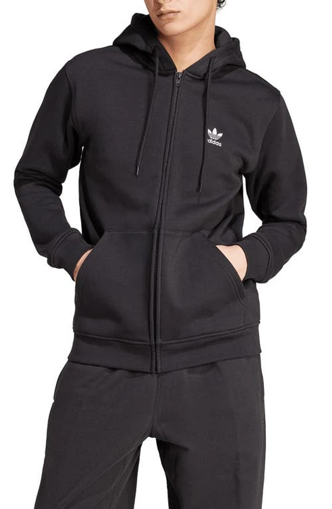 adidas Originals Essentials Trefoil Zip Hoodie Black at Nordstrom,