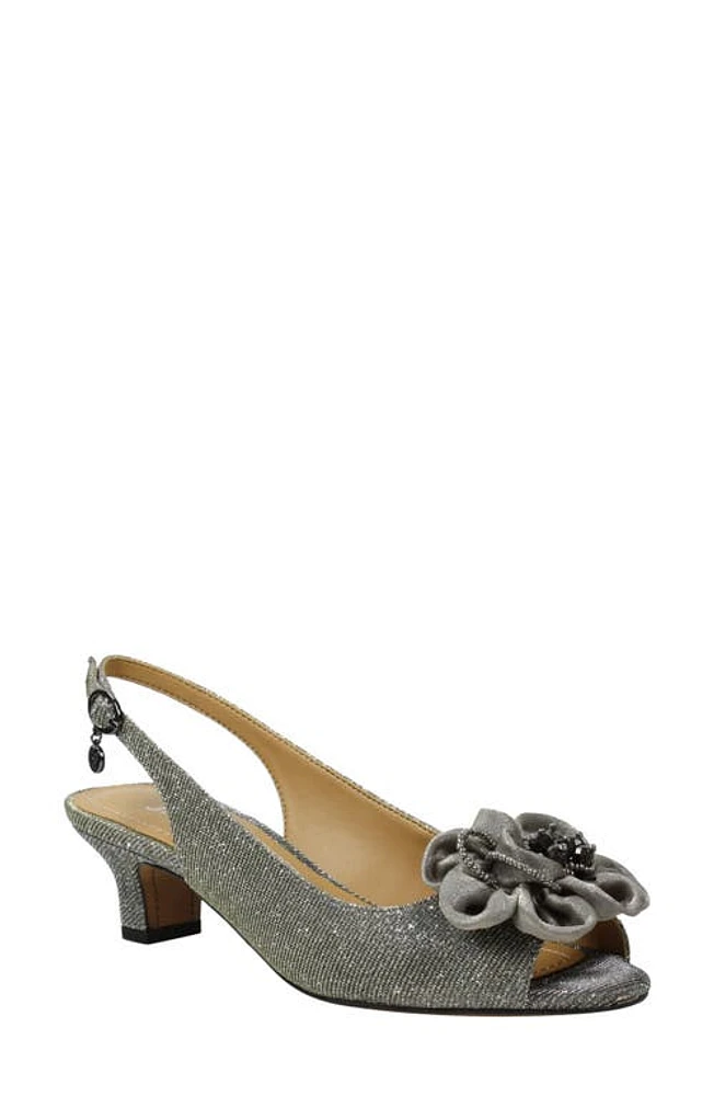 J. Reneé Leonelle Kitten Heel Slingback Sandal Pewter Glitter Fabric at Nordstrom,