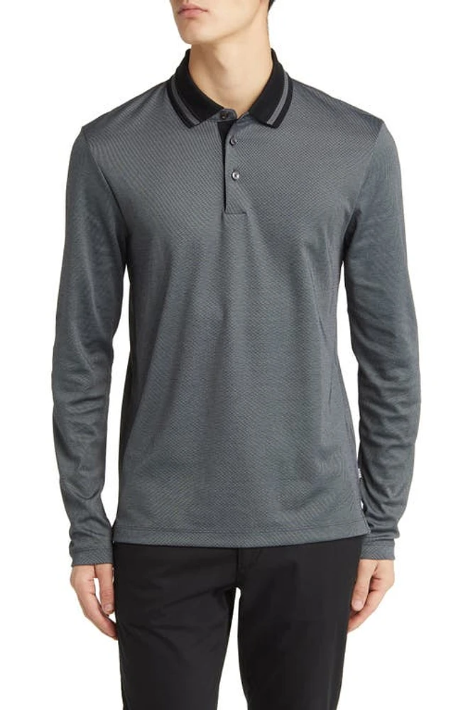 BOSS Pleins Long Sleeve Polo Black at Nordstrom,