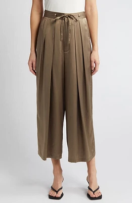 FRAME Pleated Silk Ankle wide Leg Pants Cypress at Nordstrom,