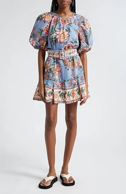 FARM Rio Wonderful Bouquet Floral Belted Minidress Blue at Nordstrom,