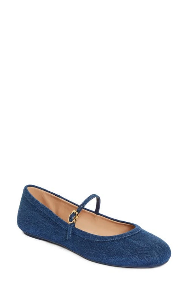 Gianvito Rossi Denim Mary Jane Flat Mid Blue at Nordstrom,